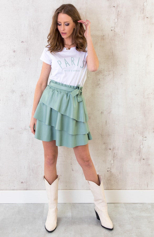 Leren Ruffle Rok Mint – shoparchief, foto 4