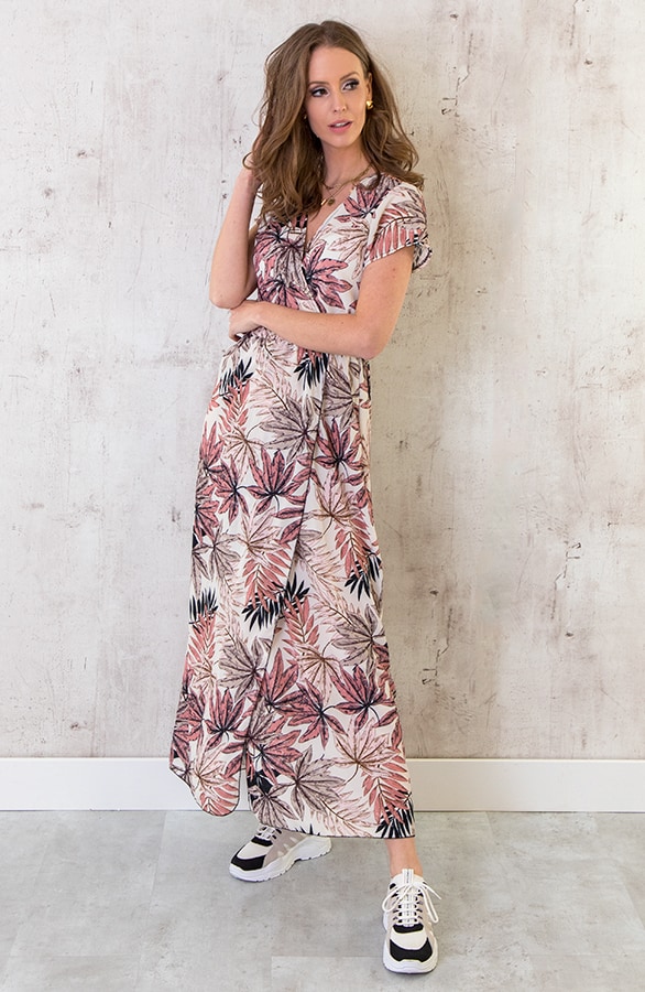 Maxi Jurk Bladeren Roze – shoparchief