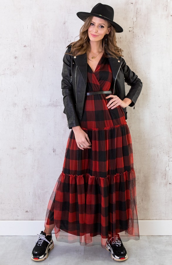 Maxi Jurk Geblokt Rood Zwart – shoparchief, foto 3