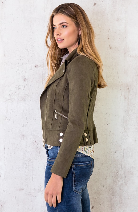Biker Jacket Suede Legergroen – shoparchief, foto 3