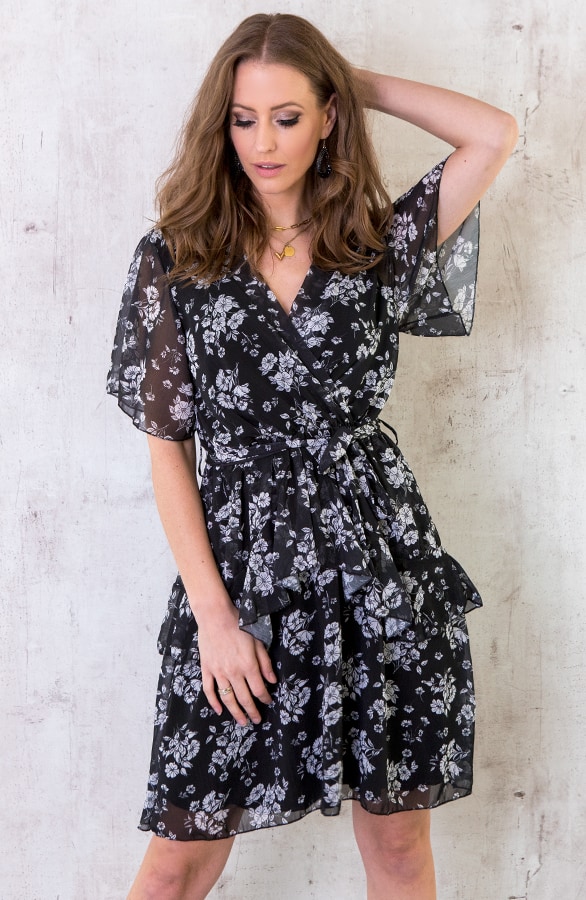 Bloemen Laagjes Jurk Zwart – shoparchief, foto 6