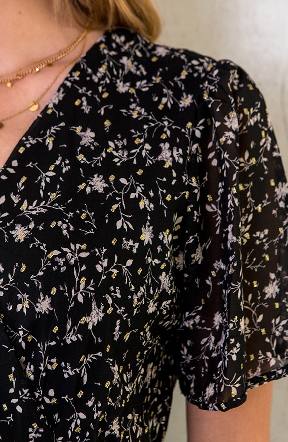 Bloemen Omslag Jurk Zwart – shoparchief, foto 5