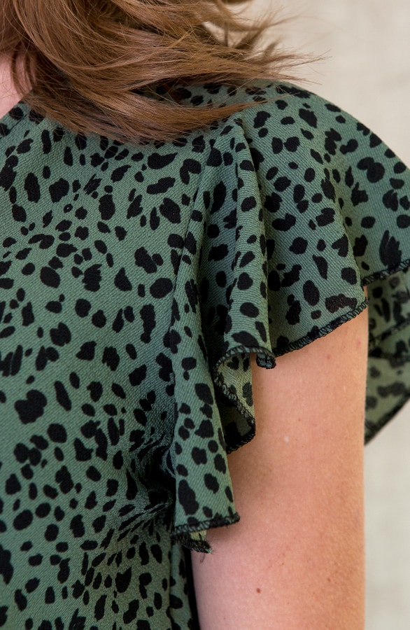 Cheetah Ruffle Jurk Legergroen – shoparchief, foto 4
