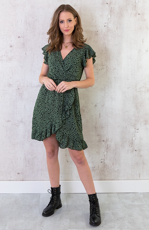 Cheetah Ruffle Jurk Legergroen – shoparchief, foto 5