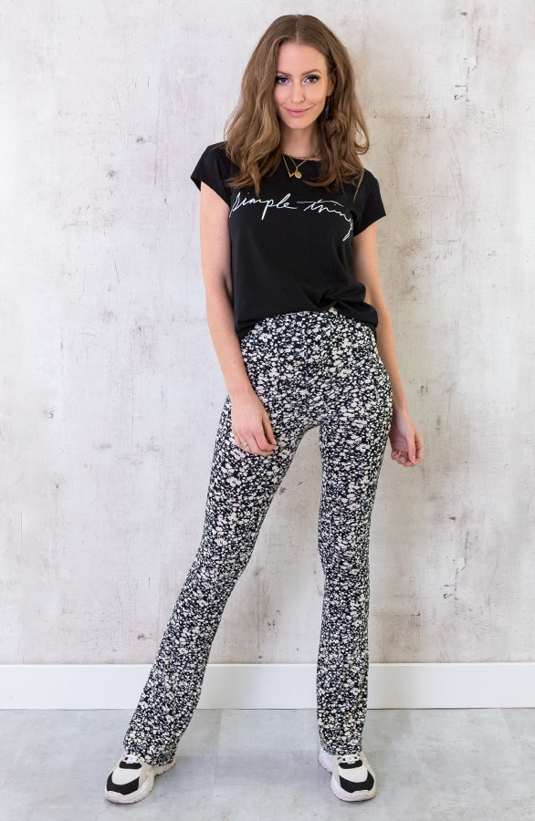 Flared Broek Bloemen Zwart Wit – shoparchief, foto 4