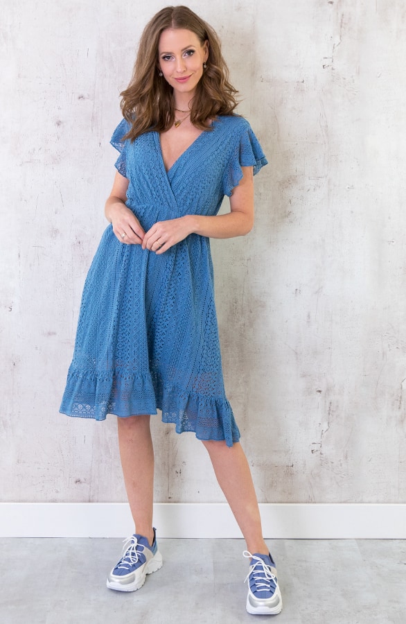 Kanten Midi Jurk Deluxe Jeansblauw – shoparchief, foto 5