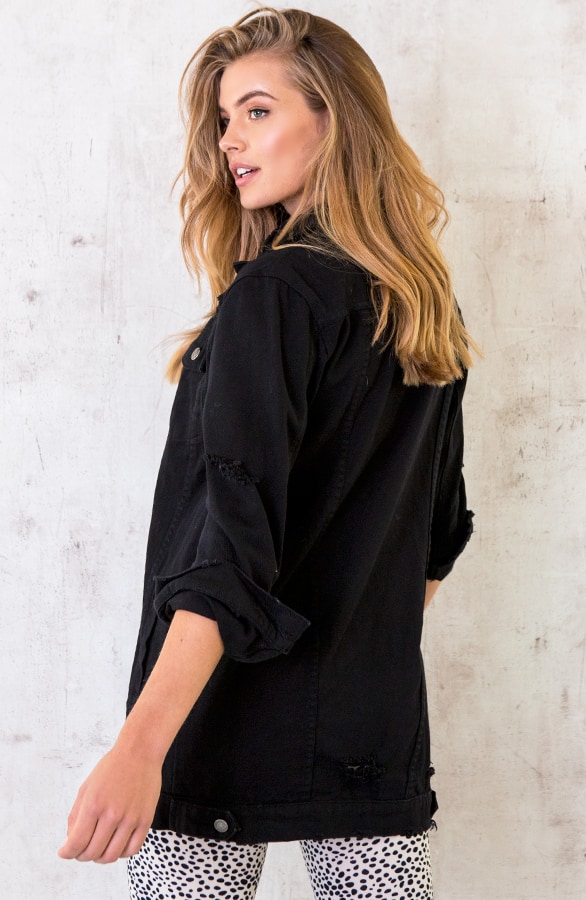 Long Denim Jacket Zwart – shoparchief, foto 3
