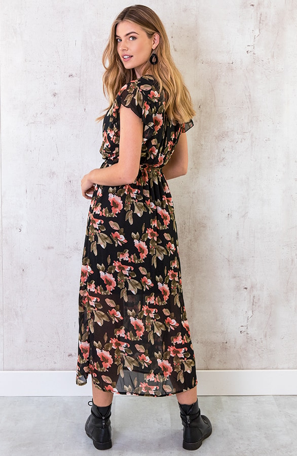 Maxi Jurk Bloemenprint Zwart – shoparchief, foto 2