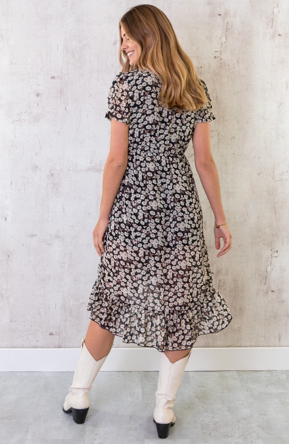 Midi Bloemen Jurk Zwart Wit – shoparchief, foto 3