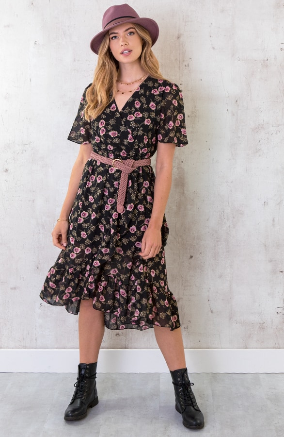 Omslag Midi Jurk Bloemen Zwart – shoparchief