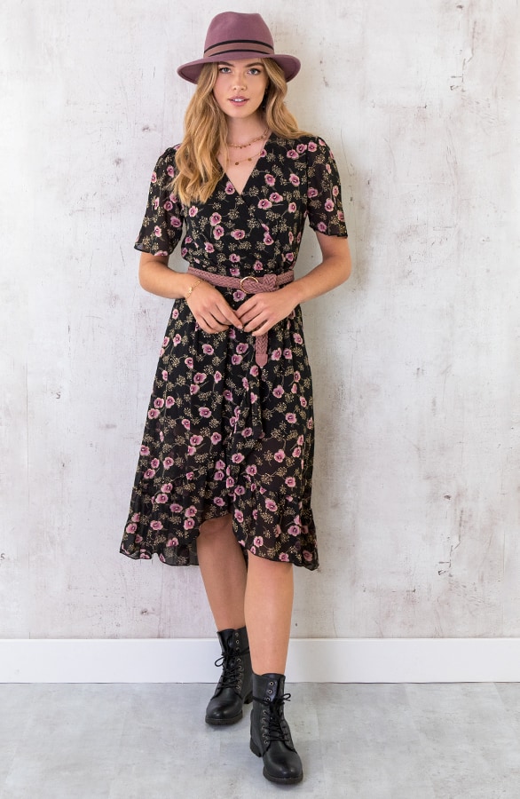 Omslag Midi Jurk Bloemen Zwart – shoparchief, foto 6