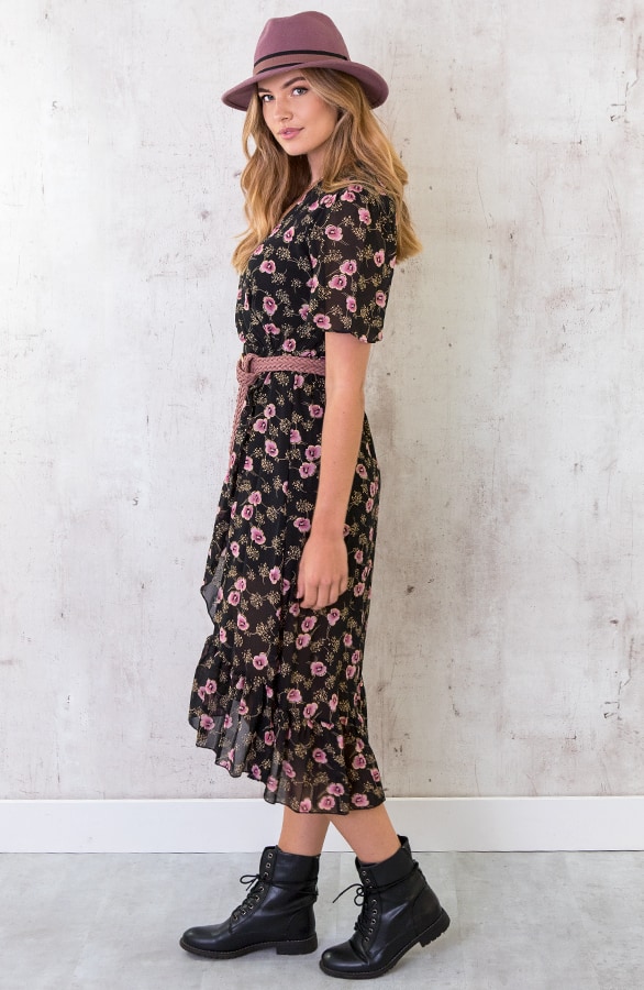 Omslag Midi Jurk Bloemen Zwart – shoparchief, foto 3