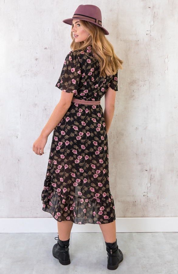 Omslag Midi Jurk Bloemen Zwart – shoparchief, foto 5