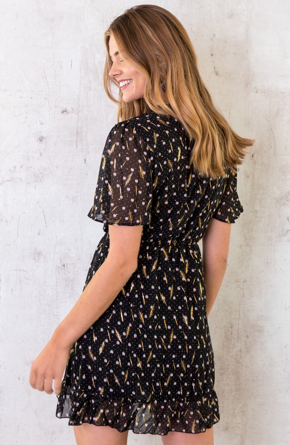 Polkadot Feather Jurk Zwart – shoparchief, foto 3