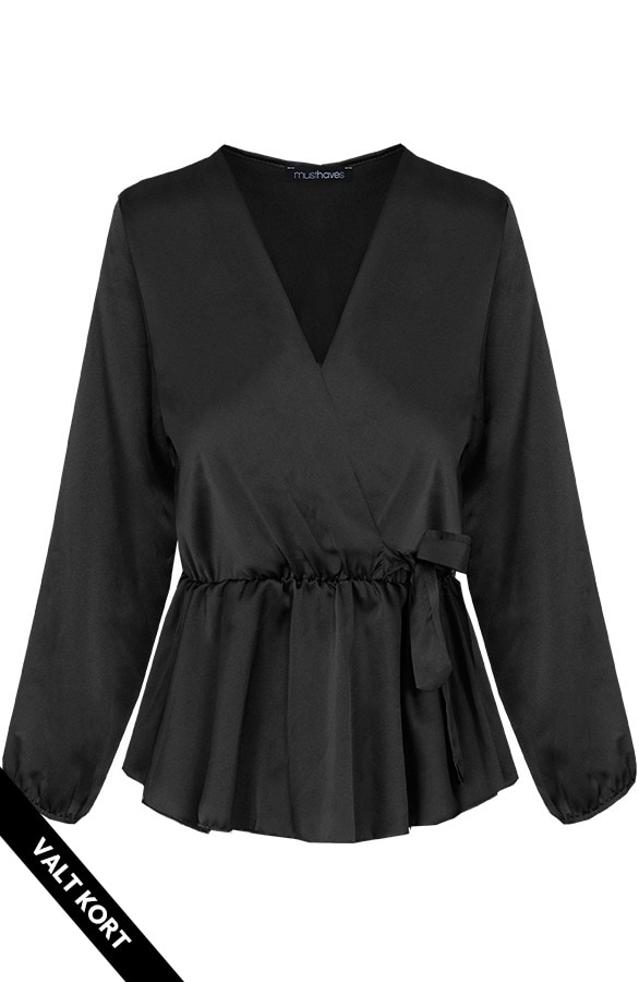 Satijnen Overslag Blouse Zwart – shoparchief