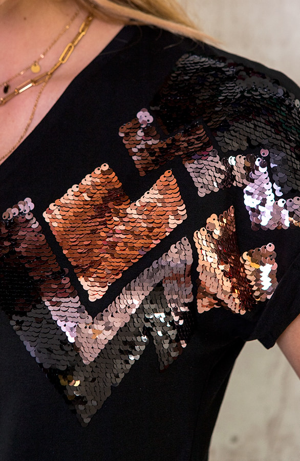Zigzag Pailletten Top Zwart – shoparchief, foto 4