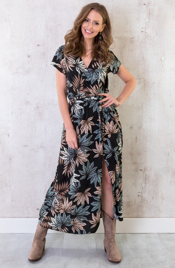 Maxi Jurk Bladeren Zwart – shoparchief, foto 5