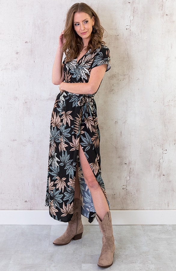 Maxi Jurk Bladeren Zwart – shoparchief