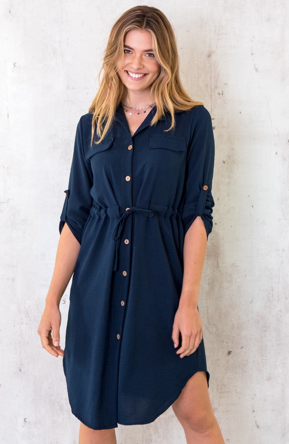 Knopen Jurk Marineblauw – shoparchief