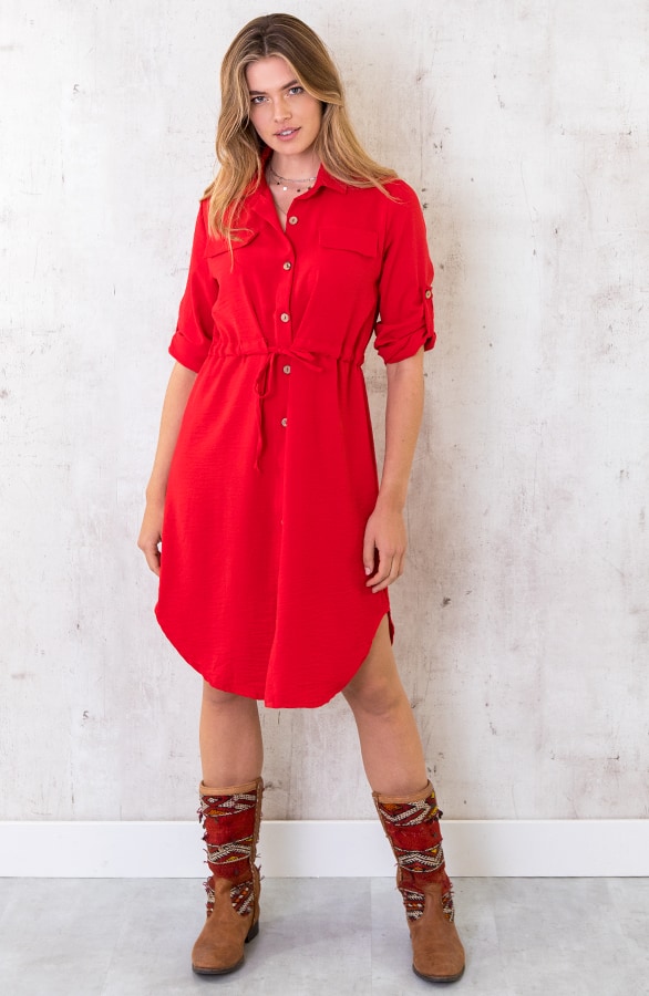 Knopen Jurk Rood – shoparchief, foto 4