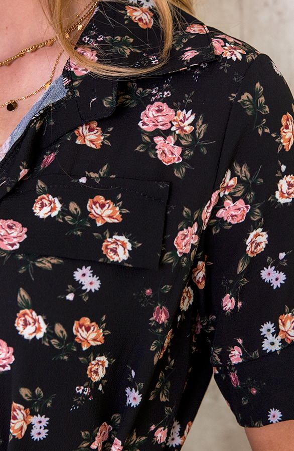 Lange Jurk Bloemenprint Zwart – shoparchief, foto 5