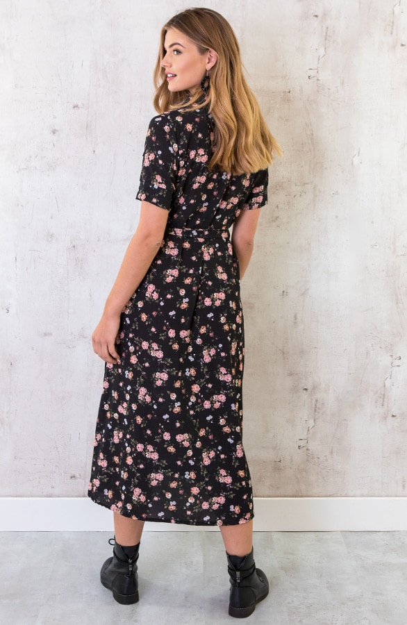 Lange Jurk Bloemenprint Zwart – shoparchief, foto 4