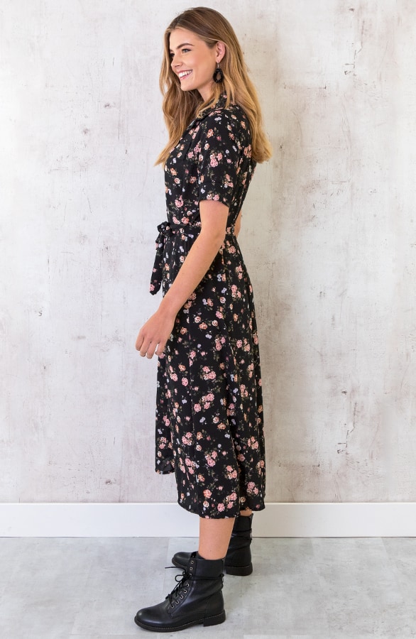 Lange Jurk Bloemenprint Zwart – shoparchief, foto 3