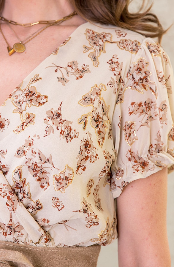 Midi Omslag Jurk Met Bloemen Beige – shoparchief, foto 5