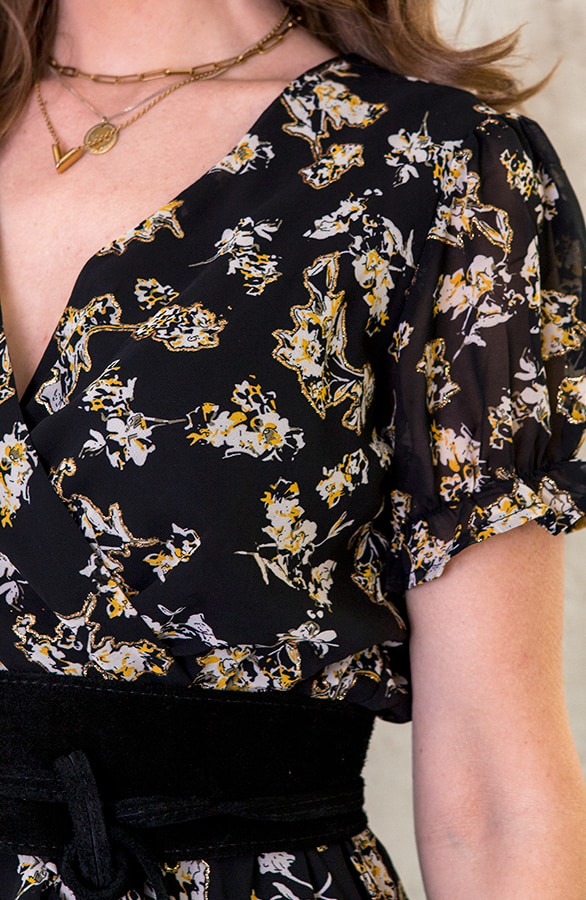 Midi Omslag Jurk Met Bloemen Zwart – shoparchief, foto 6