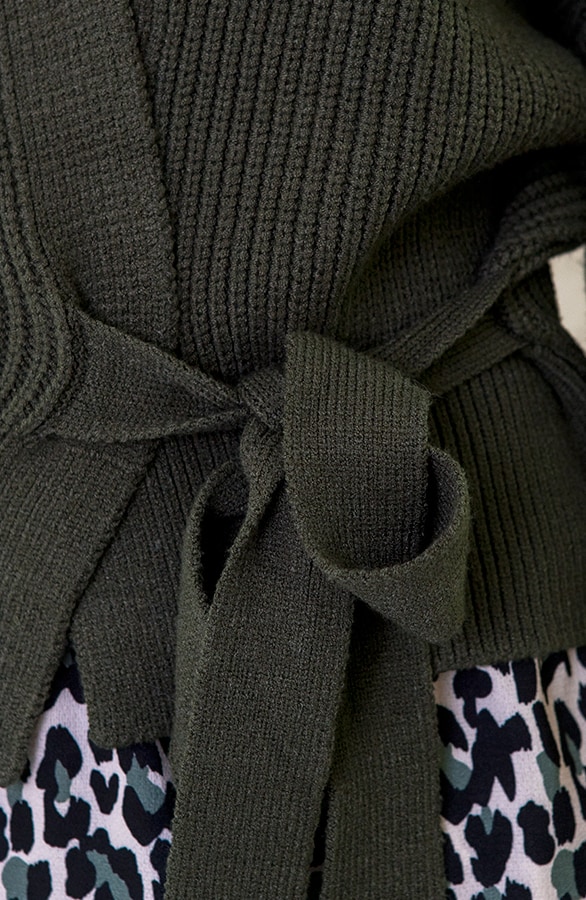 Schleife Cardigan Gestrickt Armeegrün, Shoparchiv, Foto 7