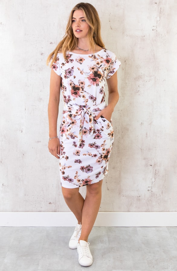 Strikjurk Met Bloemen Wit – shoparchief, foto 3