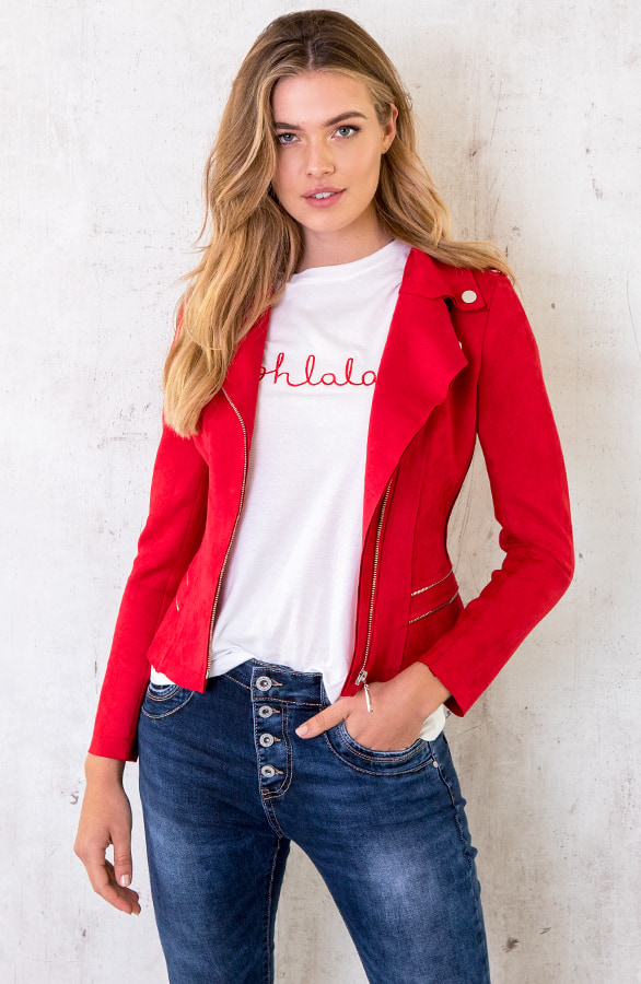 Biker Jacket Suede Rood – shoparchief, foto 5