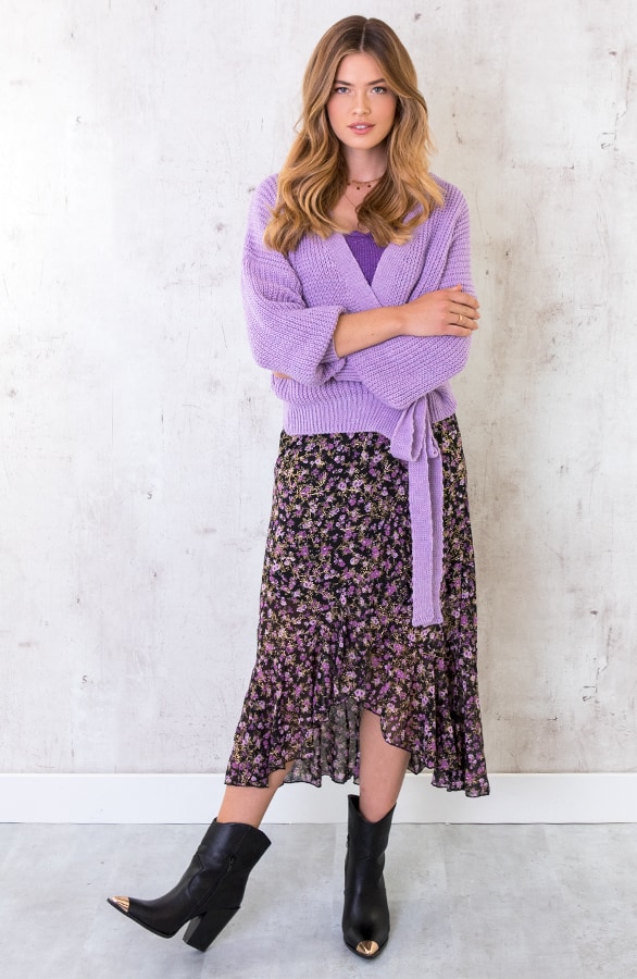Bloemen Midi Rok Deluxe Paars – shoparchief, foto 3