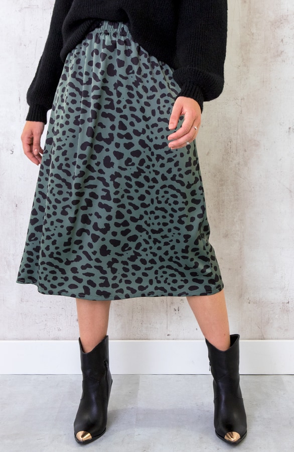 Cheetah Satin Rok Legergroen – shoparchief, foto 2