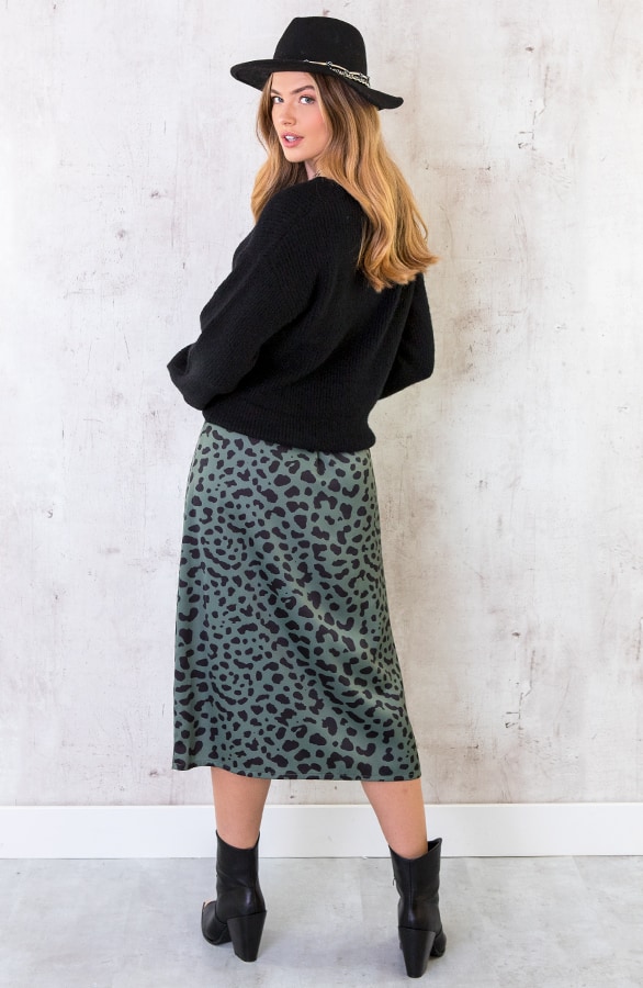 Cheetah Satin Rok Legergroen – shoparchief, foto 5
