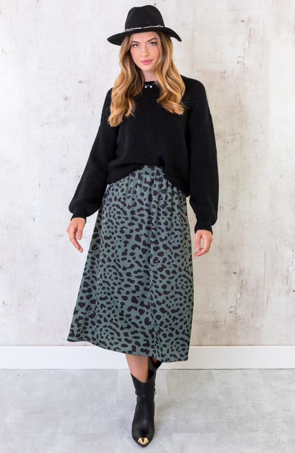 Cheetah Satin Rok Legergroen – shoparchief, foto 3