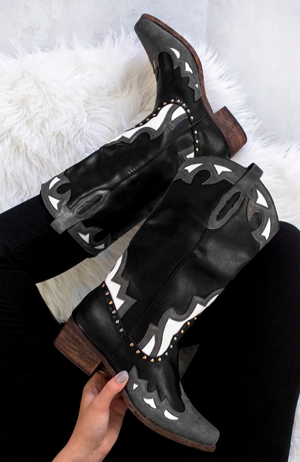Cowboylaarzen Leer Deluxe Zwart – shoparchief