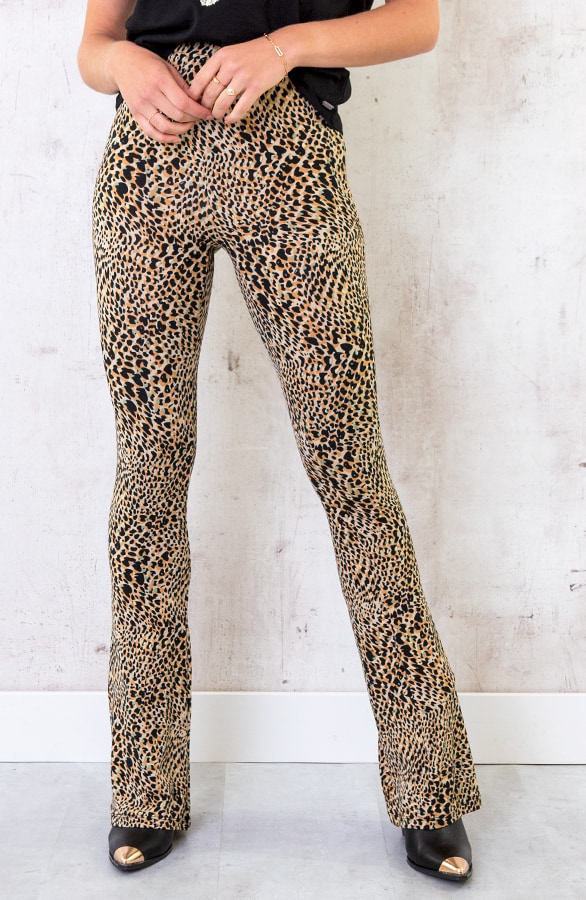 Flared Broek Print Camel Groen – shoparchief