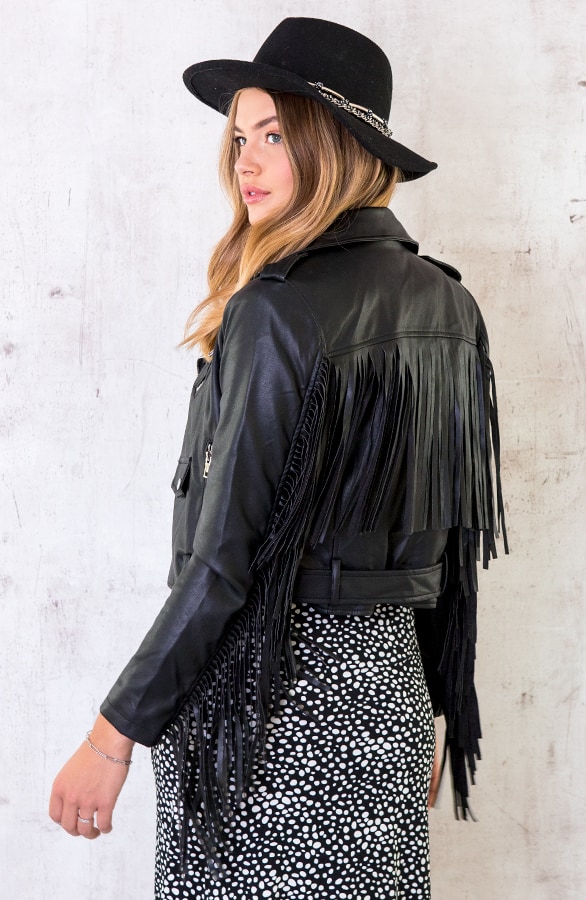 Fringe Leather Jacket Zwart – shoparchief, foto 7