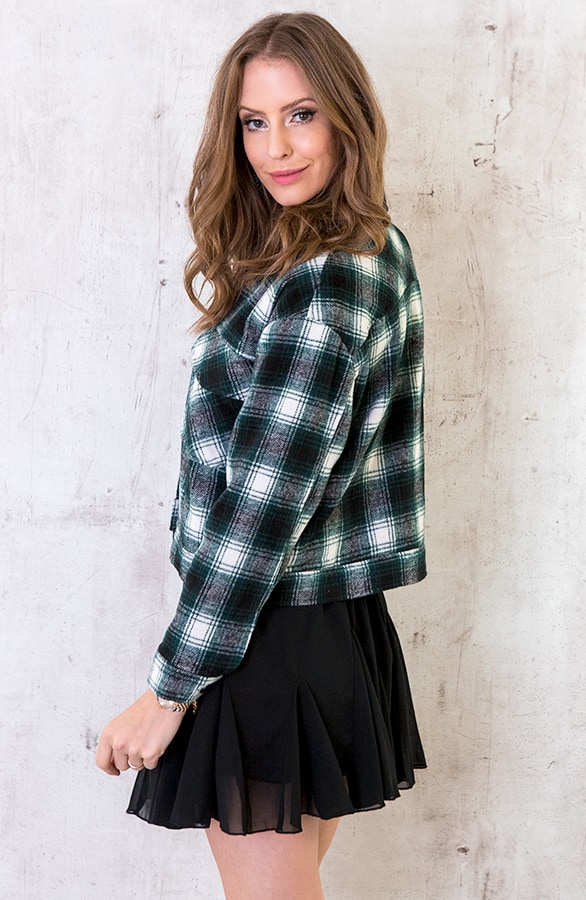 Geblokt Fleece Jacket Smaragdgroen – shoparchief