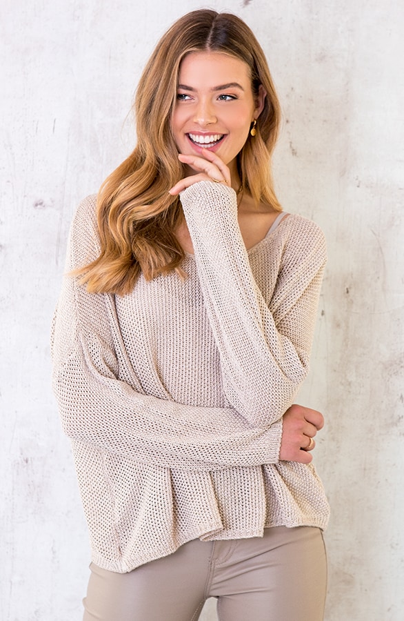 Gehaakte Glitter Trui Beige – shoparchief