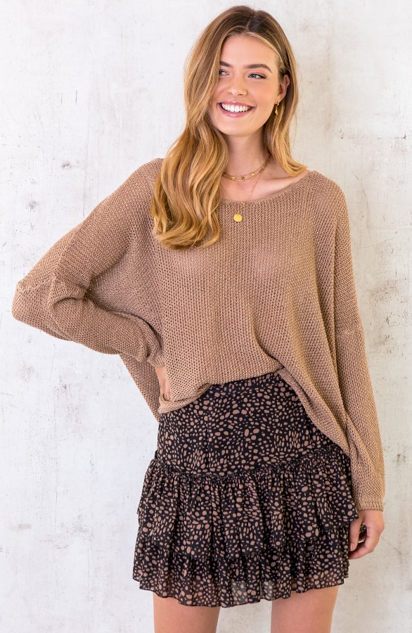 Gehäkelter Glitzer-Pullover Camel, Shoparchiv