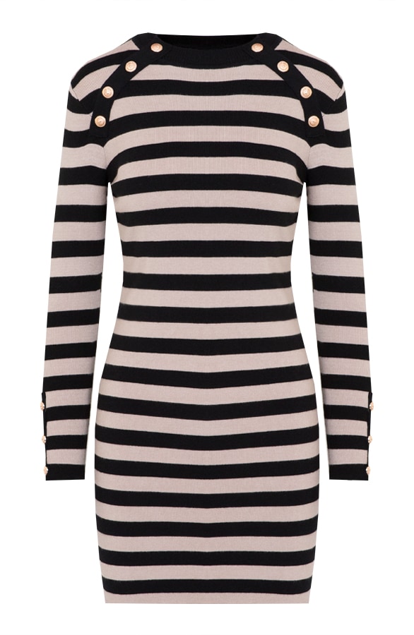 Gestreepte Jurk Knopen Beige – shoparchief, foto 6