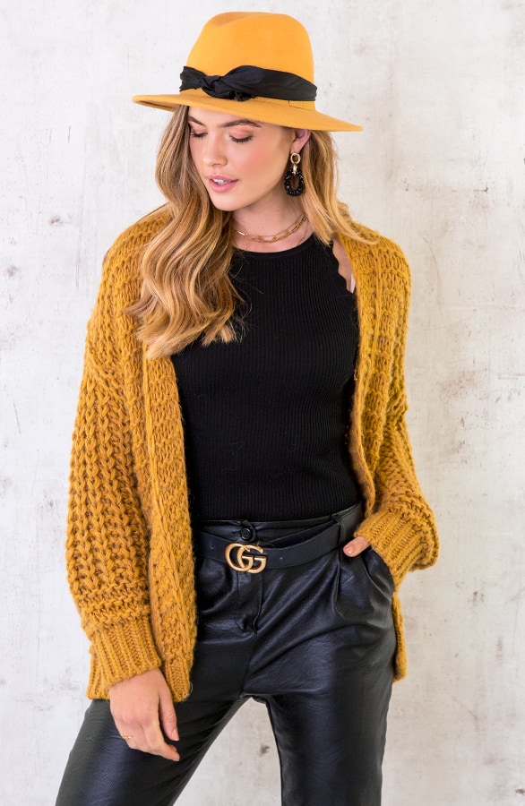 Grof Gebreid Vest Okergeel – shoparchief, foto 3