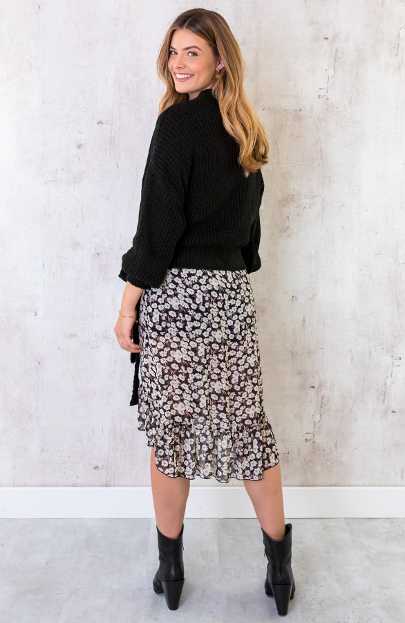 Midi Bloemen Jurk Zwart Wit – shoparchief, foto 6