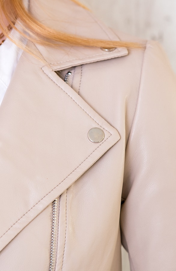 Biker Jacket Leer Dames Beige – shoparchief, foto 4