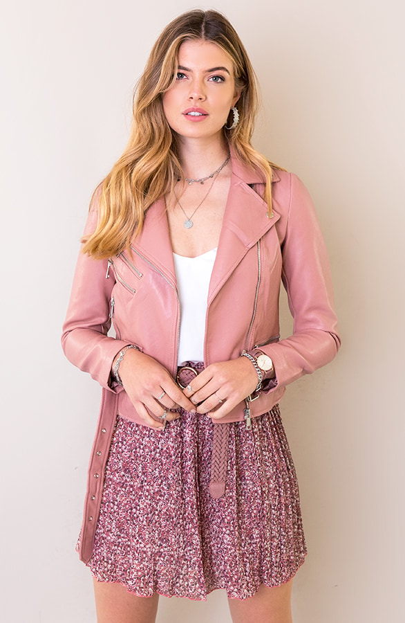 Biker Jacket Leer Dames Roze – shoparchief, foto 2