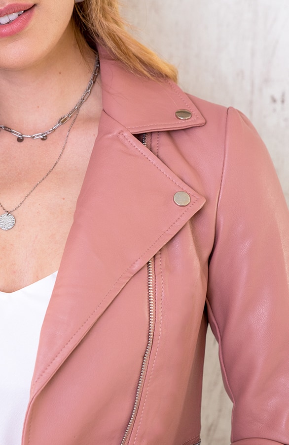 Biker Jacket Leer Dames Roze – shoparchief, foto 6