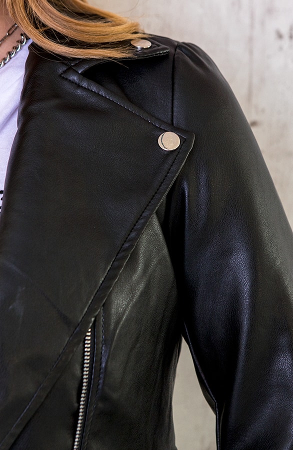 Biker Jacket Leer Dames Zwart – shoparchief, foto 4