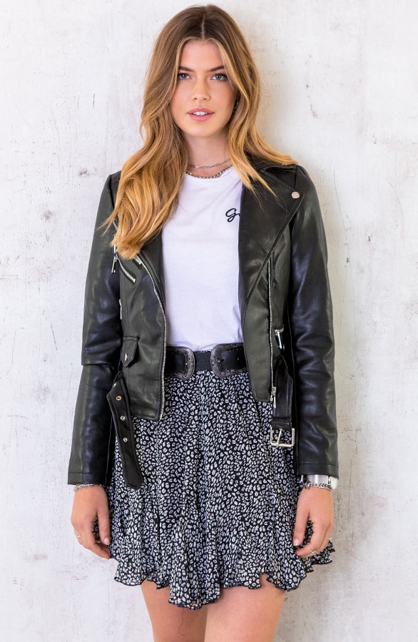 Biker Jacket Leer Dames Zwart – shoparchief, foto 6